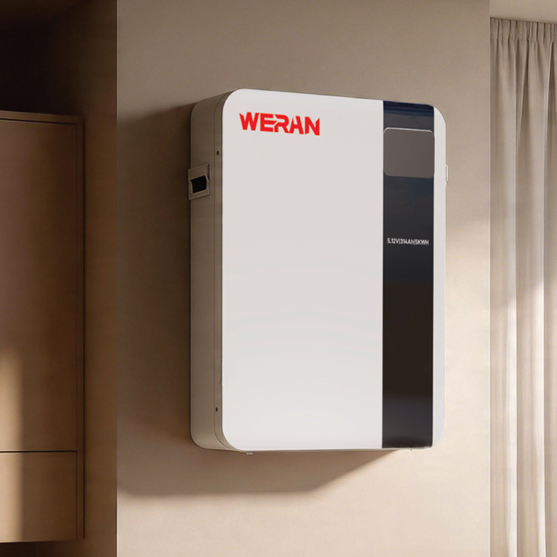 WERAN 51,2V 100Ah 5,12kWh wandgemonteerde LiFePO4-batterij voor residentiële zonne-energieopslag
